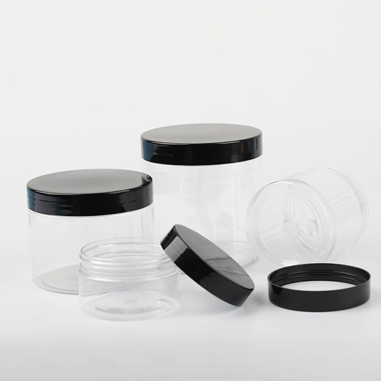 100ml 200ml 250ml 350ml 500ml Wholesale Cosmetic Food Packaging Black White Clear Pet Plastic Jar With Green Lid