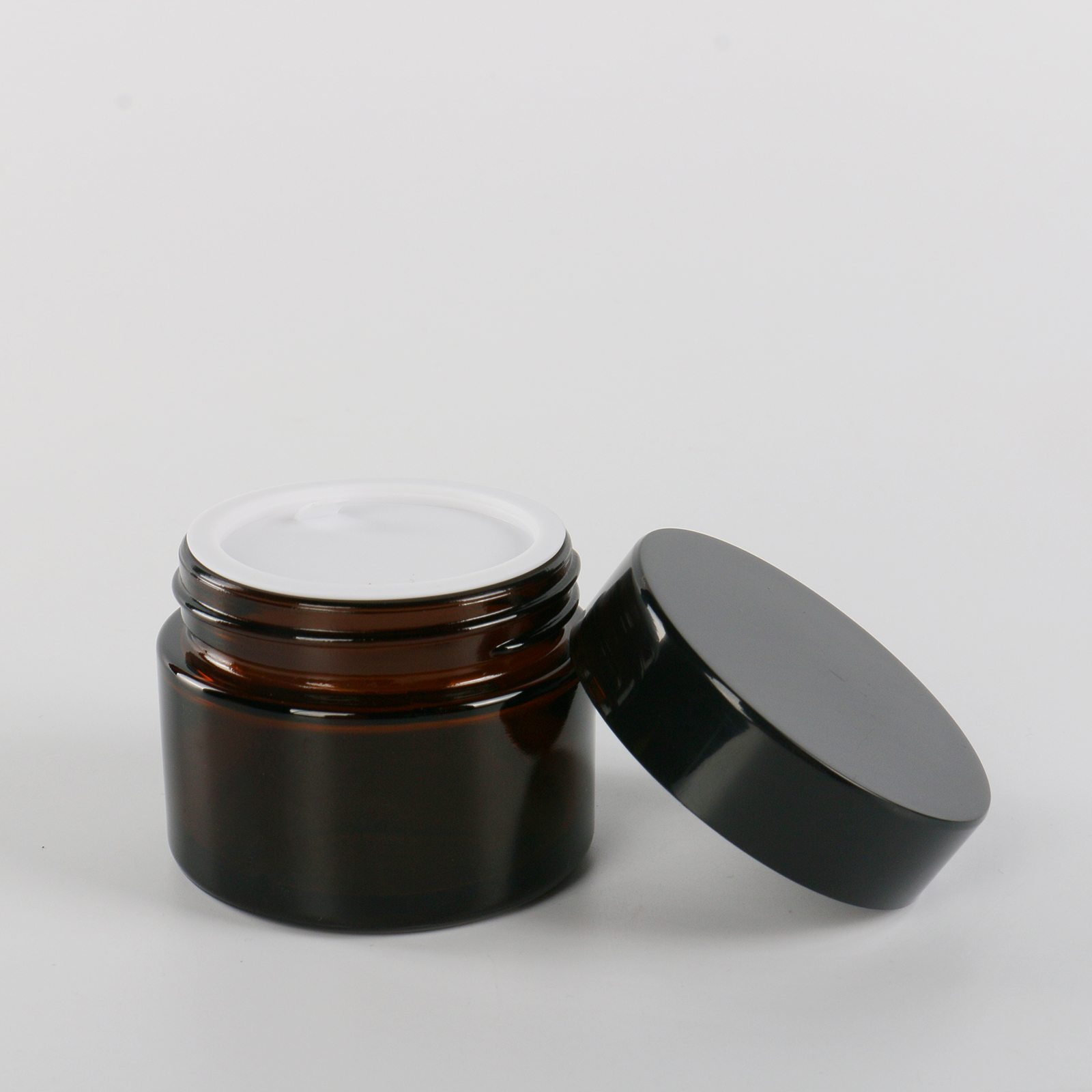 Small Empty 10g 30g 50g 100g Face Cream Cosmetic Amber Glass Jar Round With Black Lid