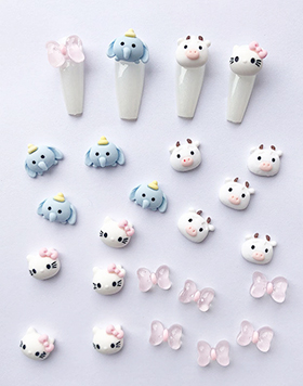 Cute Animal Bow Fun Nail Accessories Rotatable Kawaii 3D Kitty Nail Charms For DIY Nails Art