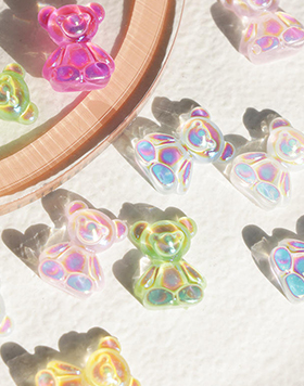 Hot Sale AB Crystal Aurora Candy Color Resin Cartoon Bear DIY 3D Nail Art Decor Nail Charms