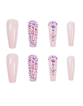 Diamond Nude Ballerina Coffin False Tips Luxury Bling Press on Nails With Rhinestones