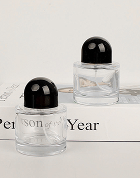 Cosmetic Packaging Luxury 50ml Empty Clear Round Cylinder Perfume Spray Glass Bottle With Black Cap