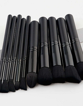 Classic Black Wooden Handle Soft Fiber Hair Tresluces Brush Vegan Custom Logo 10pcs Makeup Brush Set