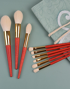 9Pcs Portable Private Label Professional Wood Handle Custom Logo Chinese Style Red Makeup Brush Set