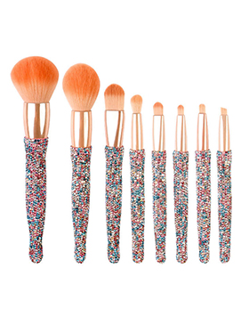 Luxury Rhinestones Decor 8Pcs Glitter Diamond Makeup Brushes Bling Makeup Brush Set With Holder