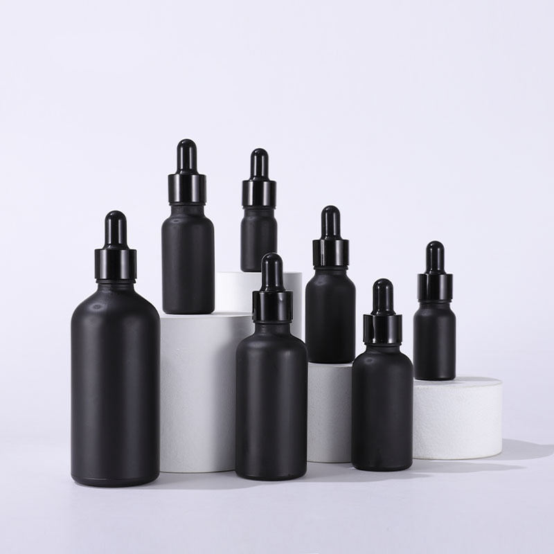 Frosted Black 5ml 10ml 15ml 20ml 30ml 50ml 100ml Matte Black Aluminum Bamboo Wooden Dropper Pipette Glass Essential Oil Bottles