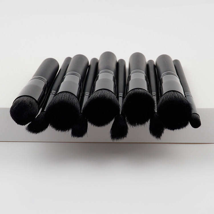 Classic Black Wooden Handle Soft Fiber Hair Tresluces Brush Vegan Custom Logo 10pcs Makeup Brush Set