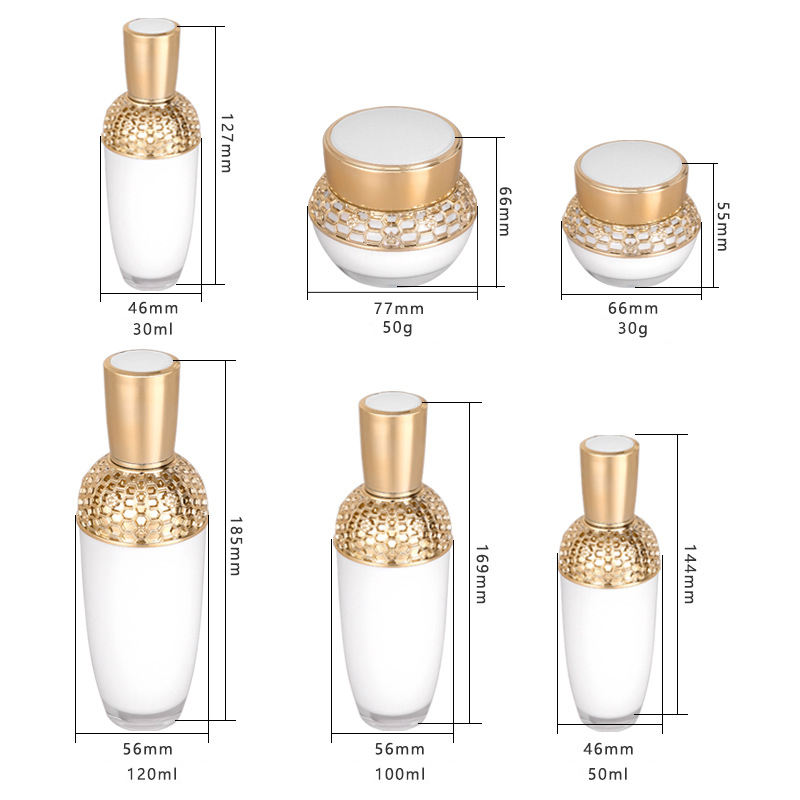 Luxury 30g 50g 30ml 50ml 100ml 120ml Cosmetic Skincare Set Packaging White Gold Bottle Pump Body Lotion Bottle Cream Jar