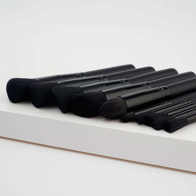 Classic Black Wooden Handle Soft Fiber Hair Tresluces Brush Vegan Custom Logo 10pcs Makeup Brush Set