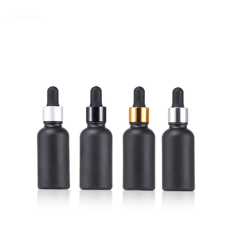 Frosted Black 5ml 10ml 15ml 20ml 30ml 50ml 100ml Matte Black Aluminum Bamboo Wooden Dropper Pipette Glass Essential Oil Bottles