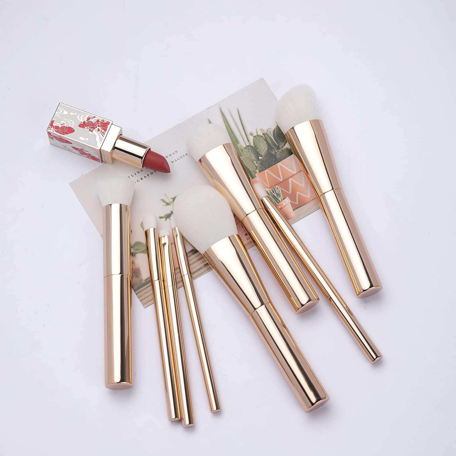 Natural Luxury High Quality White Hair Gold Handle Makeup Brush 8pcs Custom Logo Makeup Brush Set