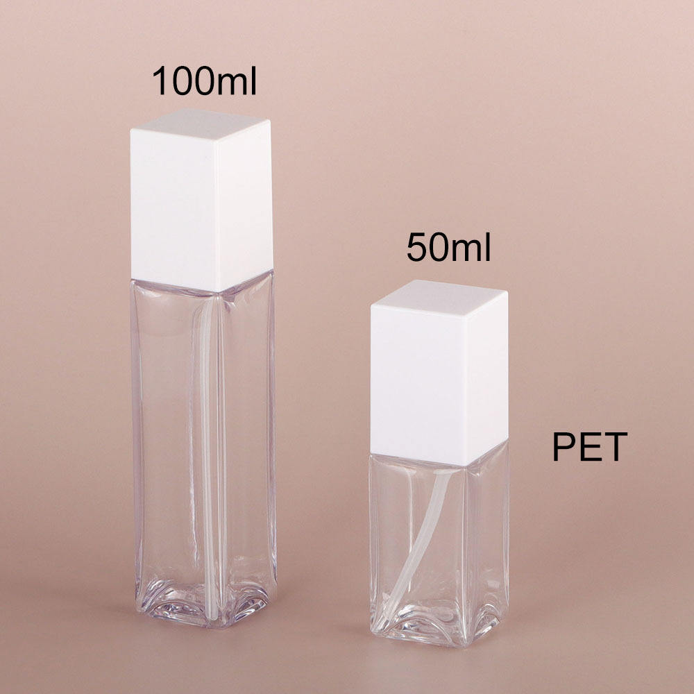 Luxury 50ml 100ml Cosmetic Square Pet Thick Wall Skincare Packaging Plastic Facial Serum Body Lotion Bottle