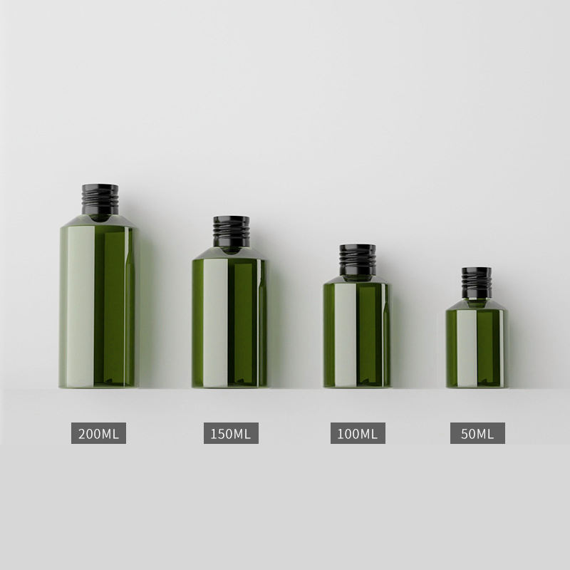 50ml 100ml 150ml 200ml Sloping Shoulder Dark Green Pet Plastic Toner Bottle With Black Aluminum Cap