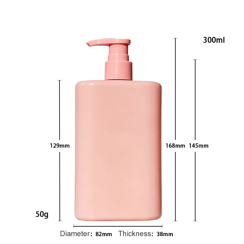 Body Lotion Shower Gel Container Bottle PET Plastic 300ml Custom Pink Empty Square Shmapoo Bottle