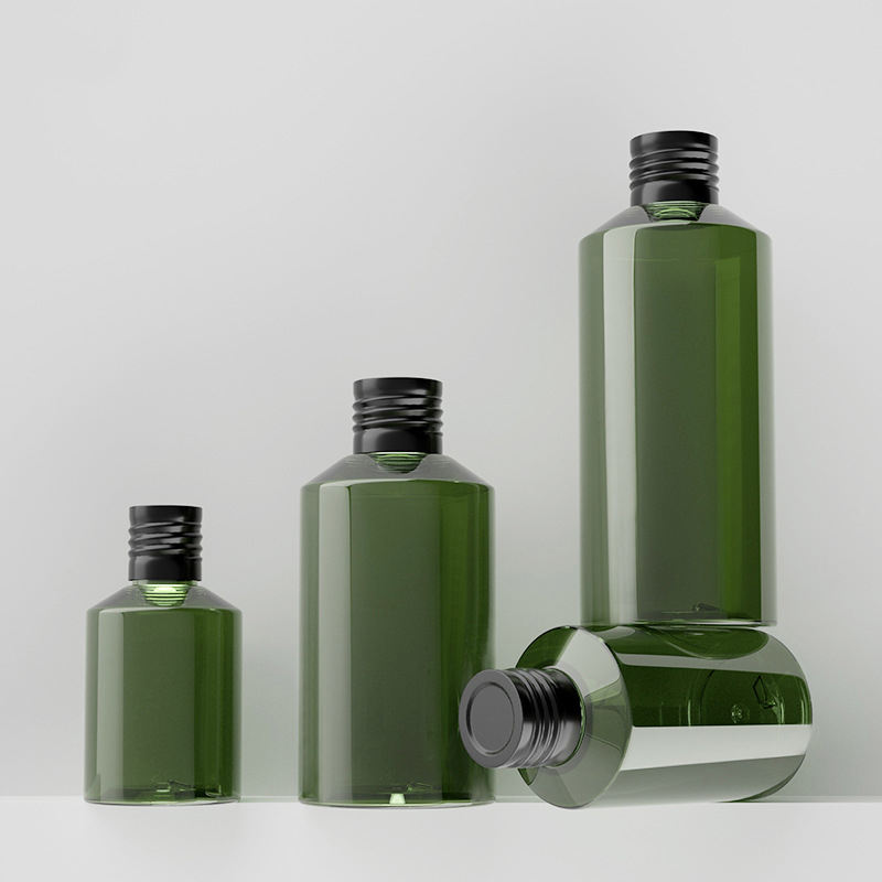 50ml 100ml 150ml 200ml Sloping Shoulder Dark Green Pet Plastic Toner Bottle With Black Aluminum Cap