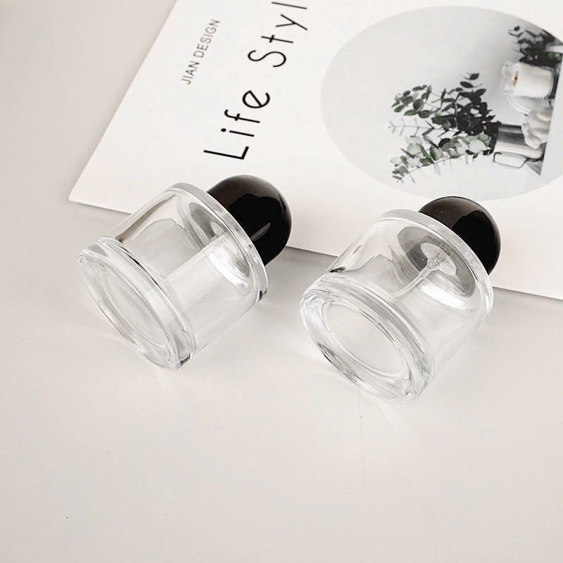 Cosmetic Packaging Luxury 50ml Empty Clear Round Cylinder Perfume Spray Glass Bottle With Black Cap