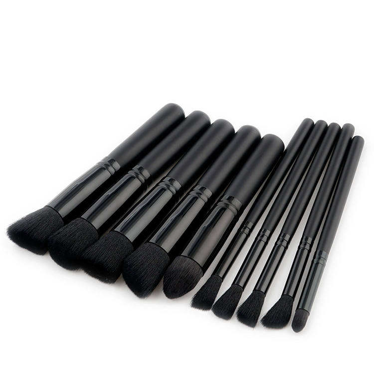 Classic Black Wooden Handle Soft Fiber Hair Tresluces Brush Vegan Custom Logo 10pcs Makeup Brush Set