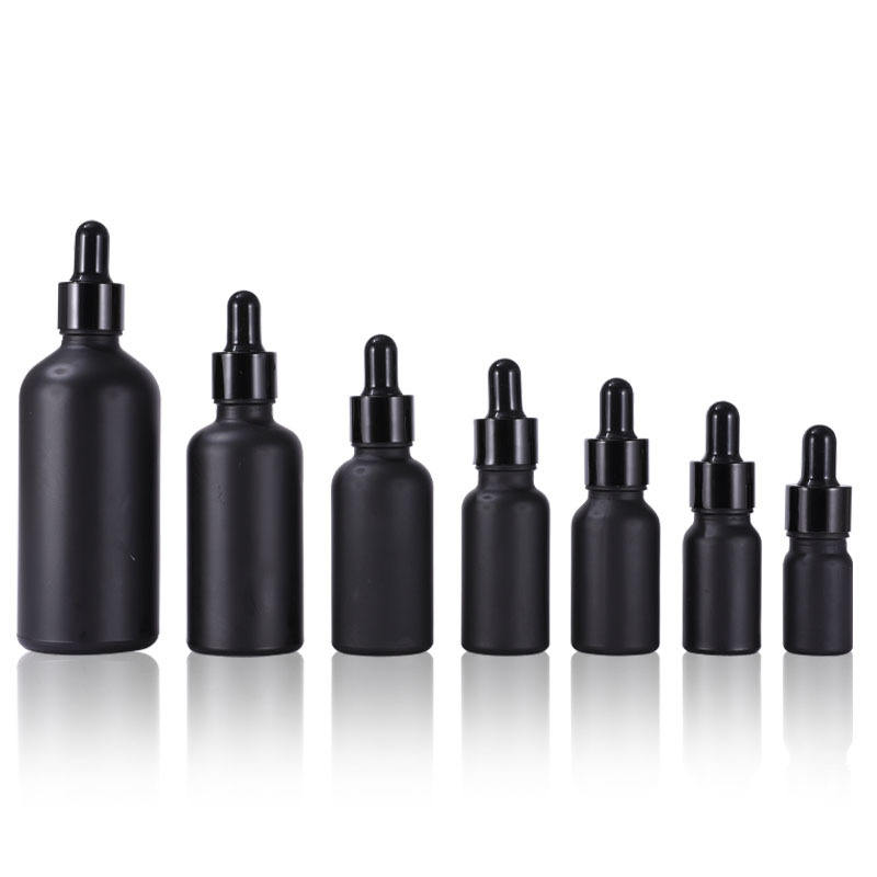 Frosted Black 5ml 10ml 15ml 20ml 30ml 50ml 100ml Matte Black Aluminum Bamboo Wooden Dropper Pipette Glass Essential Oil Bottles