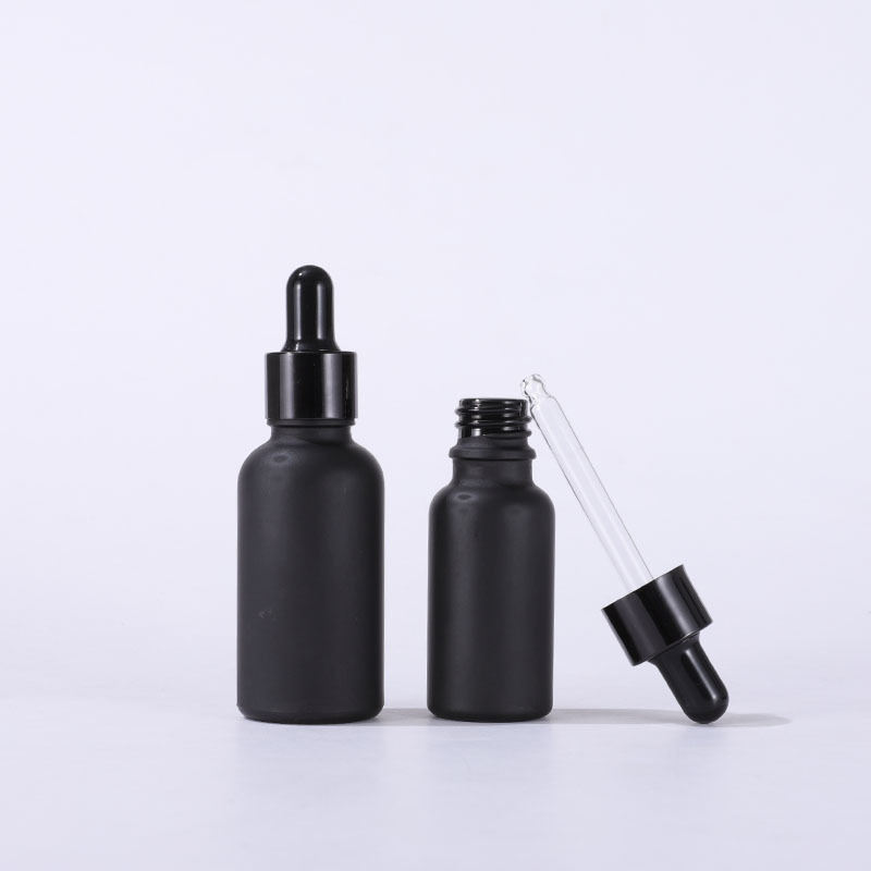 Frosted Black 5ml 10ml 15ml 20ml 30ml 50ml 100ml Matte Black Aluminum Bamboo Wooden Dropper Pipette Glass Essential Oil Bottles