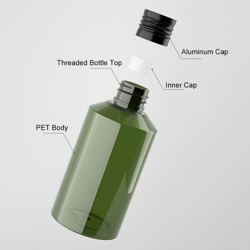 50ml 100ml 150ml 200ml Sloping Shoulder Dark Green Pet Plastic Toner Bottle With Black Aluminum Cap