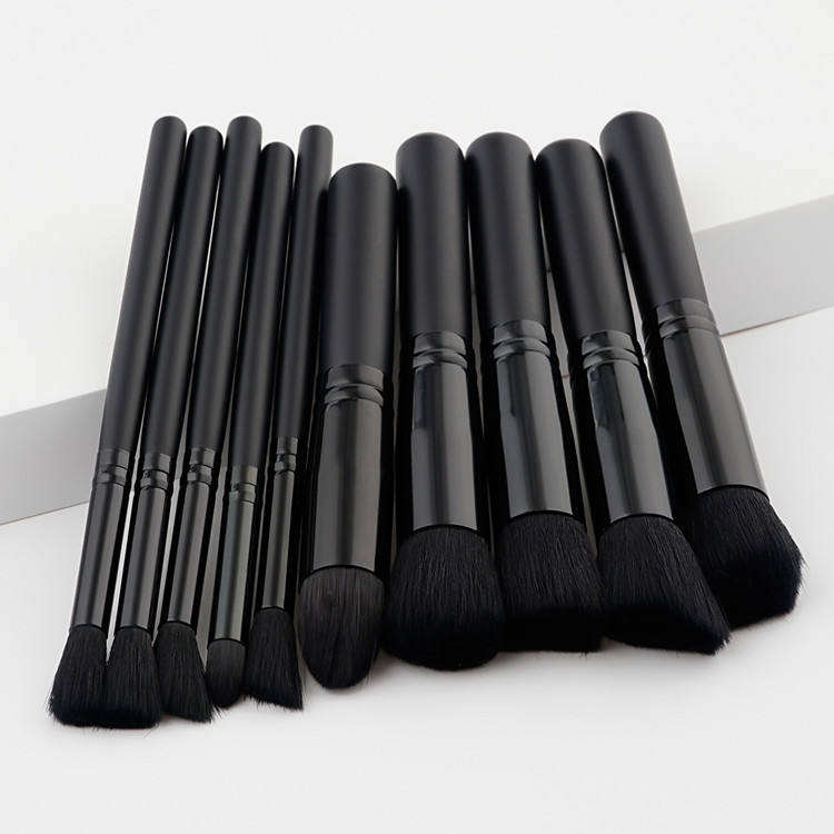 Classic Black Wooden Handle Soft Fiber Hair Tresluces Brush Vegan Custom Logo 10pcs Makeup Brush Set