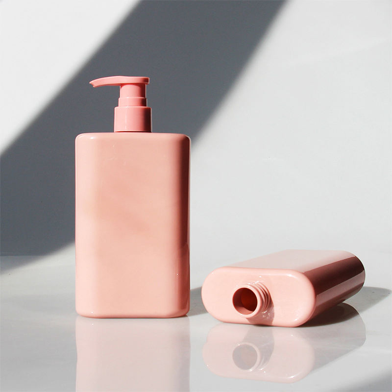 Body Lotion Shower Gel Container Bottle PET Plastic 300ml Custom Pink Empty Square Shmapoo Bottle