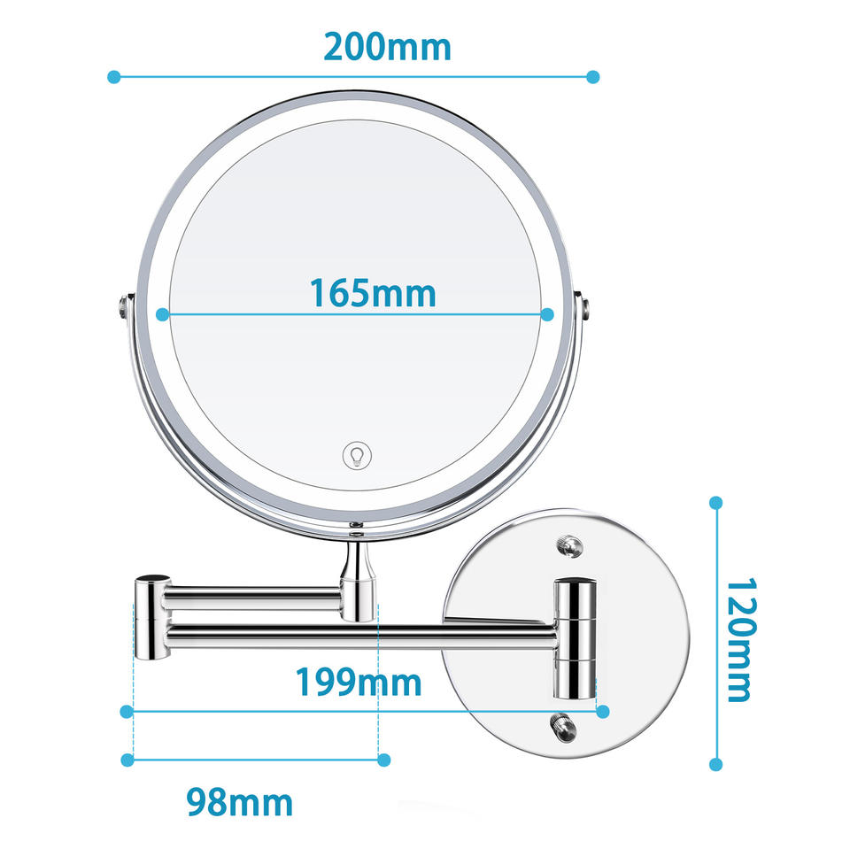 Stainless Steel Double Sided Round Vanity Mirror Rechargeable 10X Magnifying Makeup Mirror With Led Light