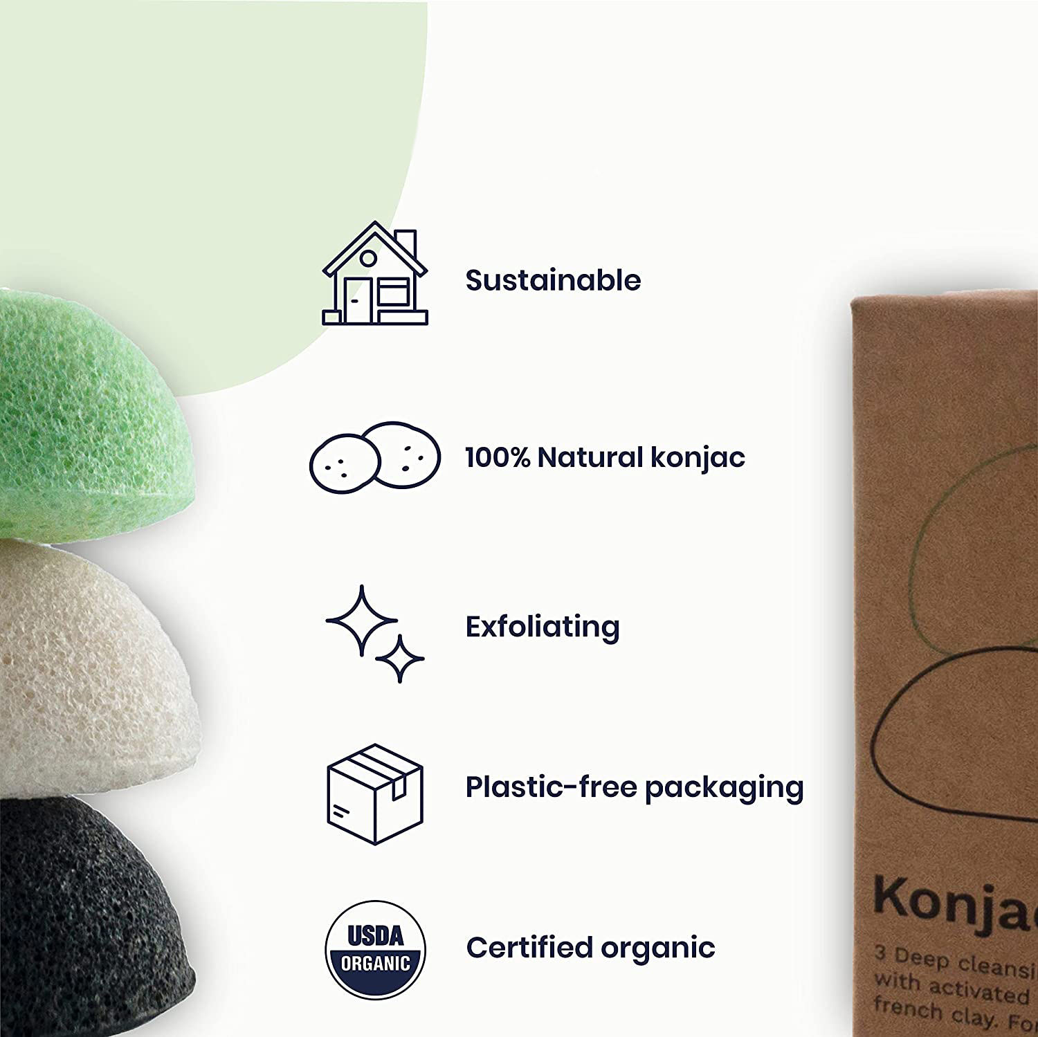 Exfoliating Biodegradable Organic Makeup Remover Sponge Clean Face Eco-friendly 100% Natural Konjac Sponge