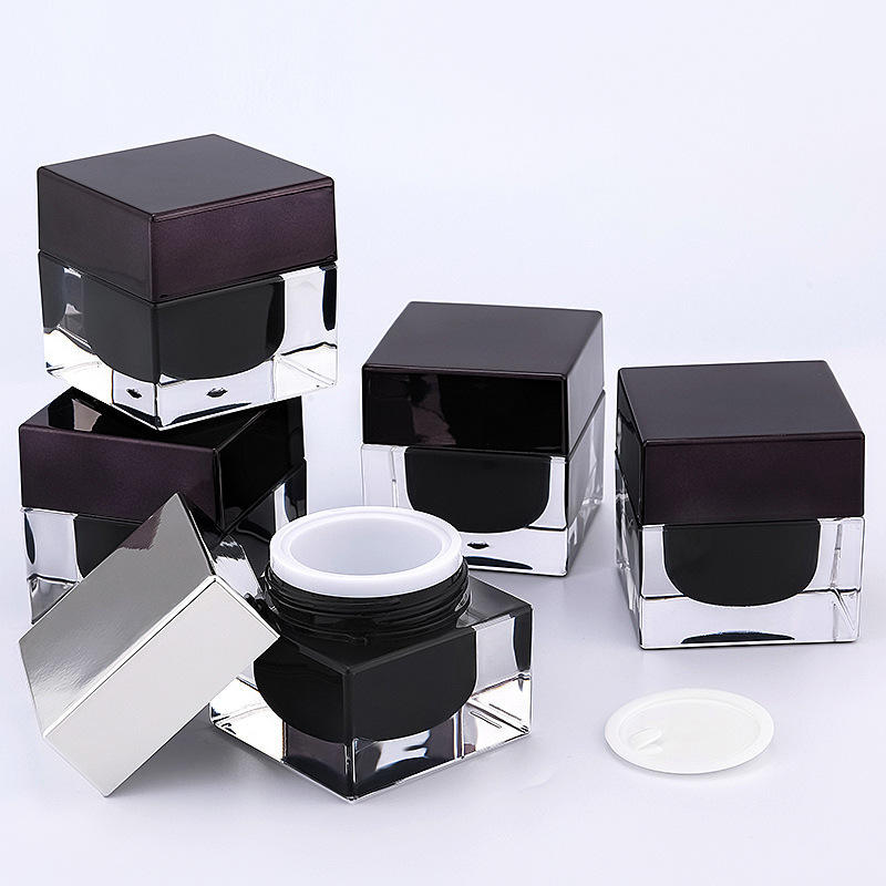 Acrylic Cosmetic Packaging Container Luxury Face Cream Jar 15g Empty Black Square Cosmetic Cream Jar