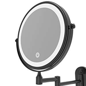 Stainless Steel Double Sided Round Vanity Mirror Rechargeable 10X Magnifying Makeup Mirror With Led Light