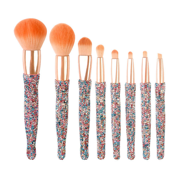 Luxury Rhinestones Decor 8Pcs Glitter Diamond Makeup Brushes Bling Makeup Brush Set With Holder