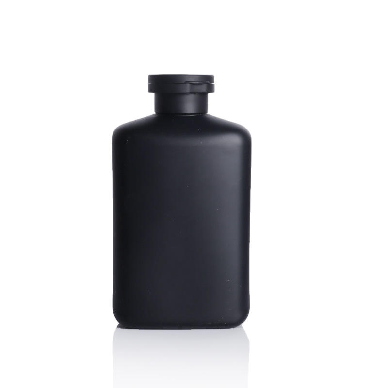 350ml PET Plastic Bottle Shampoo Matte Black Flat Shower Bottles Plastic Squeeze Bottle With Flip Top Cap For Men