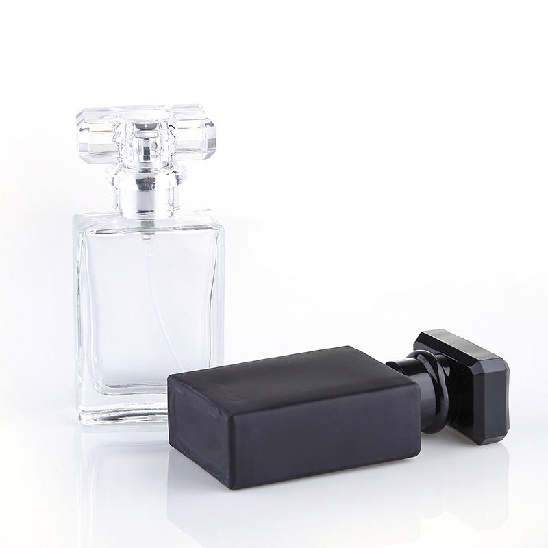 30ml Clear Frosted Black Refillable Flat Square Empty Glass Bottle Rectangular Perfumes Bottle With Cap