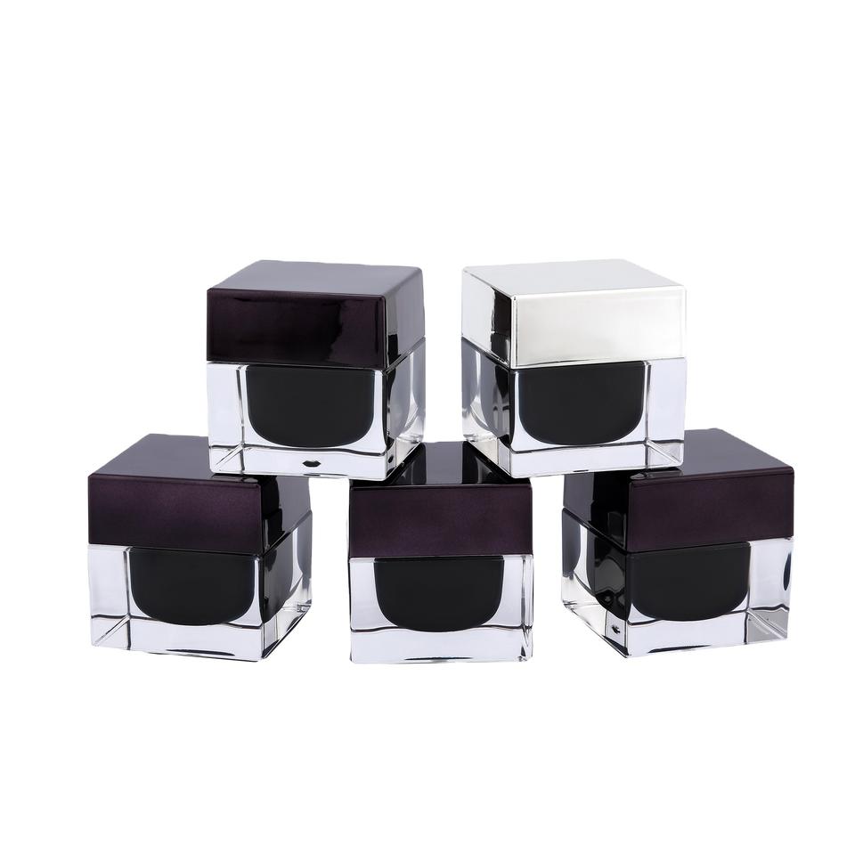 Acrylic Cosmetic Packaging Container Luxury Face Cream Jar 15g Empty Black Square Cosmetic Cream Jar