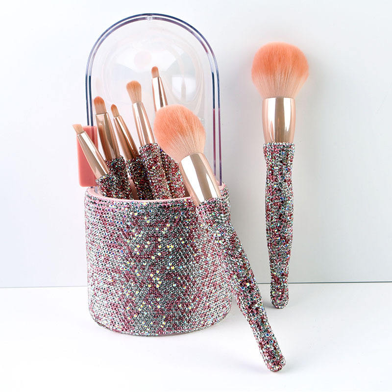 Luxury Rhinestones Decor 8Pcs Glitter Diamond Makeup Brushes Bling Makeup Brush Set With Holder