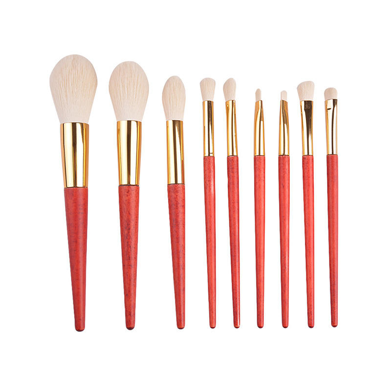 9Pcs Portable Private Label Professional Wood Handle Custom Logo Chinese Style Red Makeup Brush Set