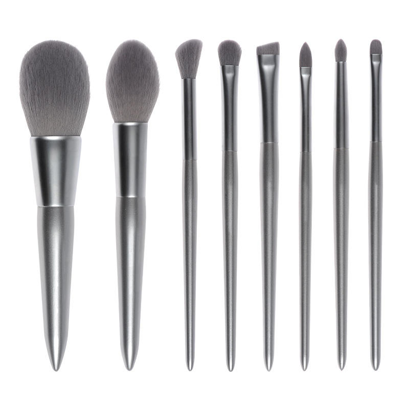 Custom Logo 8 Pcs Matte Silver Powder Eyeshadow Brushes Kit Luxury Fluffy Makeup Brush Set For Beginner