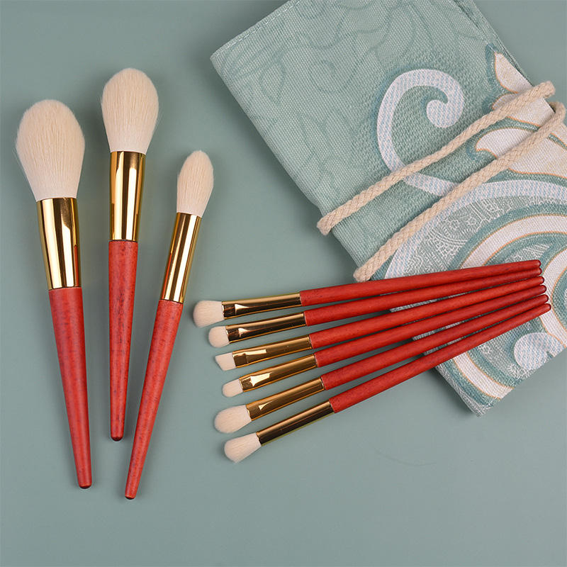 9Pcs Portable Private Label Professional Wood Handle Custom Logo Chinese Style Red Makeup Brush Set