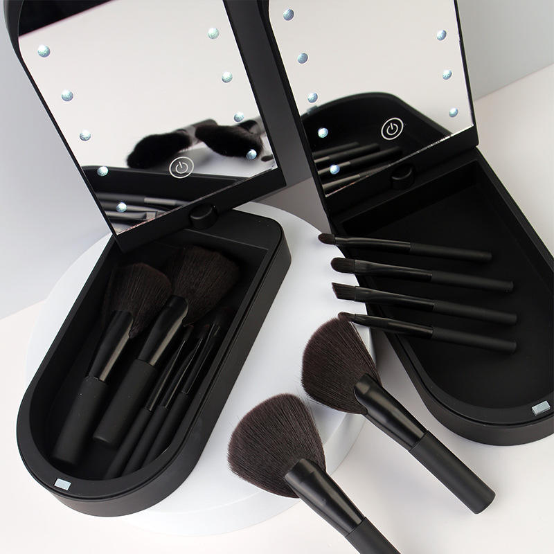 Cosmetic Tools Led Travel Size Whole Makeup Brushes Set With Mirror Case Custom Logo