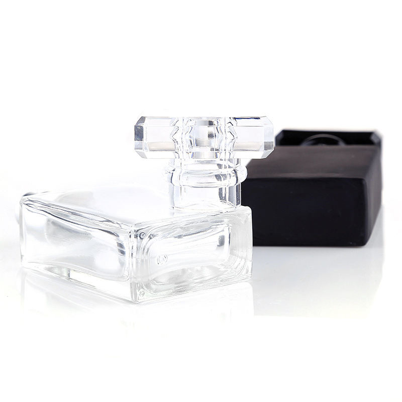 30ml Clear Frosted Black Refillable Flat Square Empty Glass Bottle Rectangular Perfumes Bottle With Cap