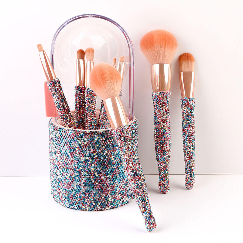 Luxury Rhinestones Decor 8Pcs Glitter Diamond Makeup Brushes Bling Makeup Brush Set With Holder