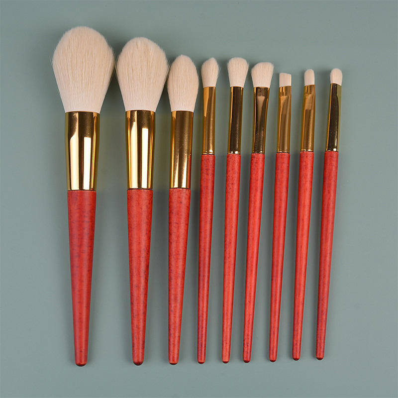 9Pcs Portable Private Label Professional Wood Handle Custom Logo Chinese Style Red Makeup Brush Set