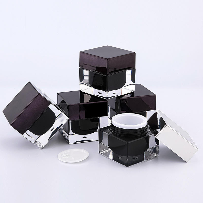 Acrylic Cosmetic Packaging Container Luxury Face Cream Jar 15g Empty Black Square Cosmetic Cream Jar