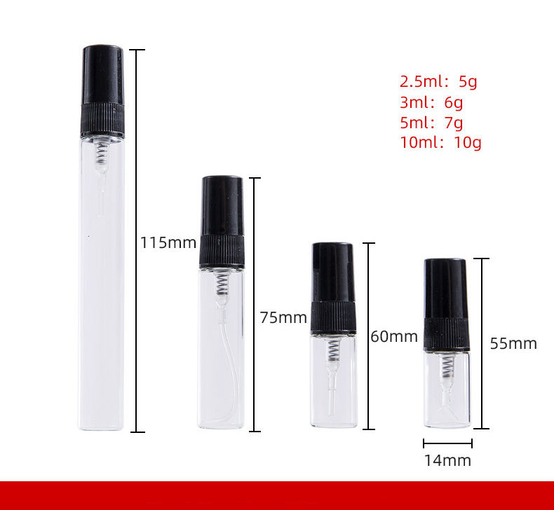 Press Type Sub Packing Sample Test Pack Plastic Sprayed Glass 2ml 3ml 5ml 10ml Perfume Spray Bottles