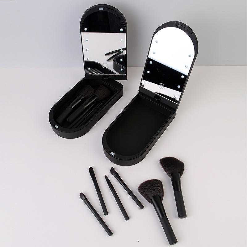 Cosmetic Tools Led Travel Size Whole Makeup Brushes Set With Mirror Case Custom Logo