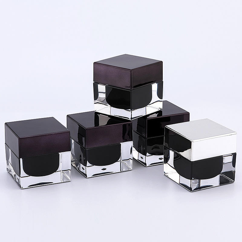 Acrylic Cosmetic Packaging Container Luxury Face Cream Jar 15g Empty Black Square Cosmetic Cream Jar