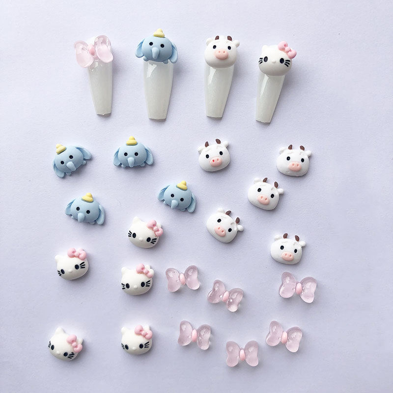 Cute Animal Bow Fun Nail Accessories Rotatable Kawaii 3D Kitty Nail Charms For DIY Nails Art