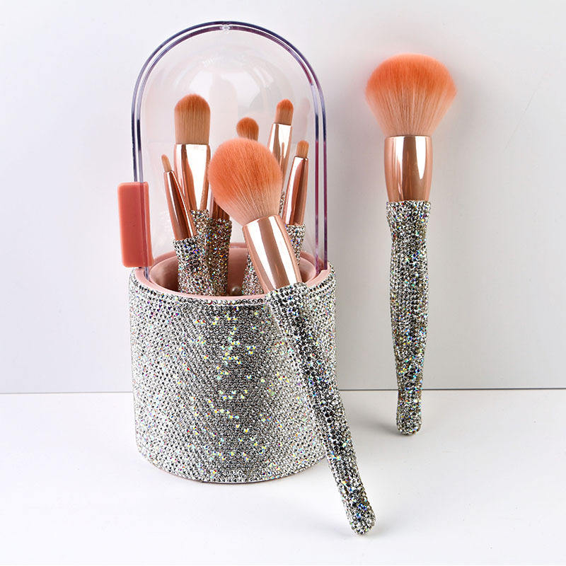 Luxury Rhinestones Decor 8Pcs Glitter Diamond Makeup Brushes Bling Makeup Brush Set With Holder