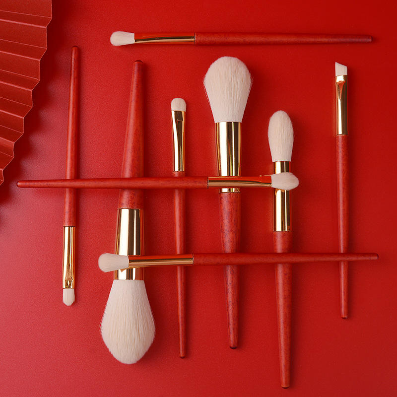 9Pcs Portable Private Label Professional Wood Handle Custom Logo Chinese Style Red Makeup Brush Set