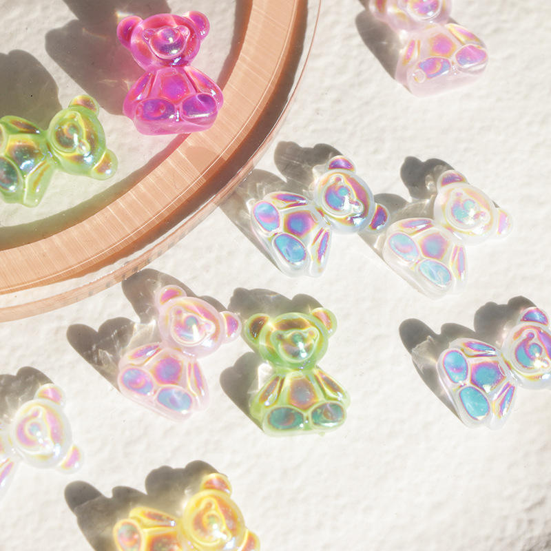 Hot Sale AB Crystal Aurora Candy Color Resin Cartoon Bear DIY 3D Nail Art Decor Nail Charms